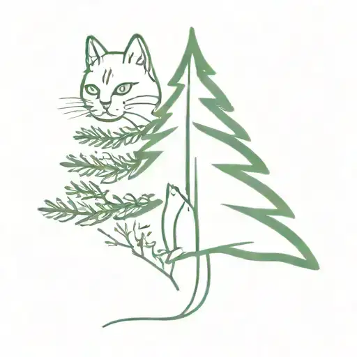 Evergreen Tree With Cat Sitting
