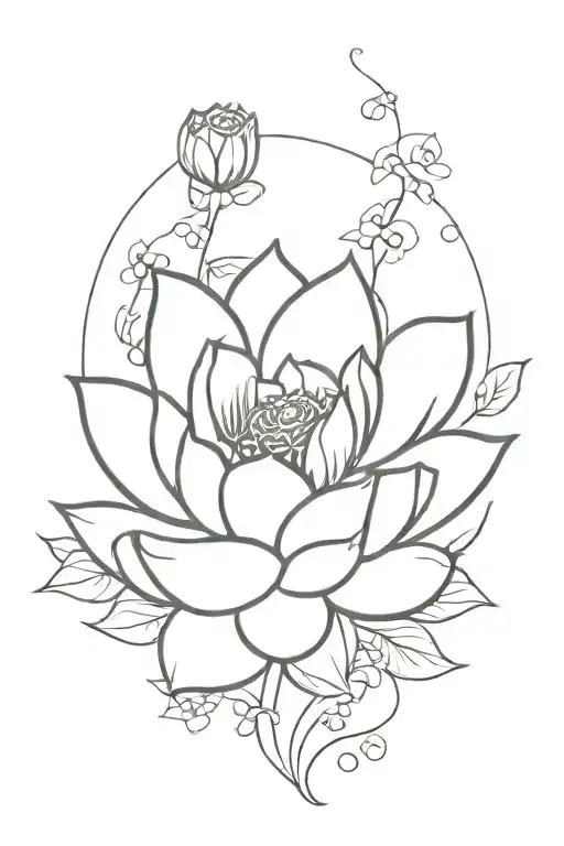 Lotus On Top With Rose And Morning Glory Vine