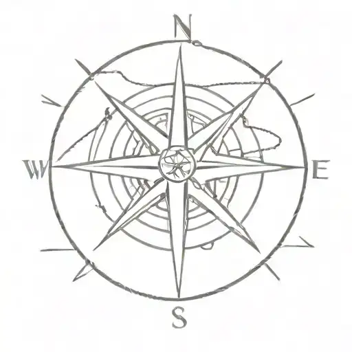 A Compass Rose Surrounded By Fishing Nets And Hooks
