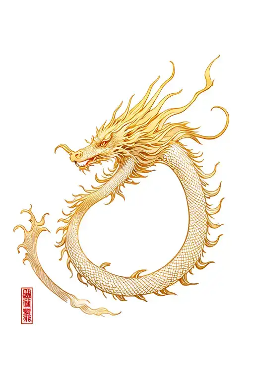 Chinese Dragon Fine Line Gold Ink