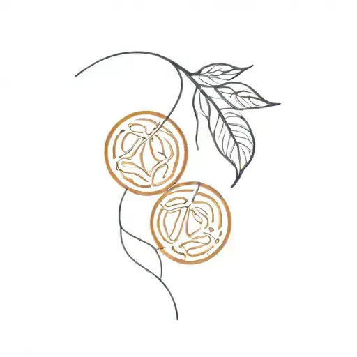 Fine Line Tattoo Of An Orange And A Blueberry