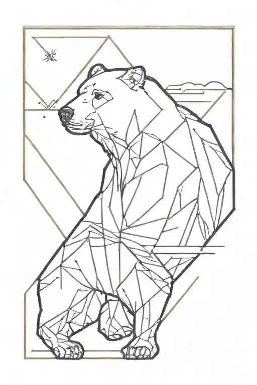 Bear And Sunset Inside A Diamond Shaped Line Outlining