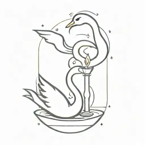 Diya Oil Lamp And Swan Mixed Symbol Tattoo Simple