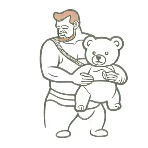 Old Timey Strongman Holding A Teddy Bear