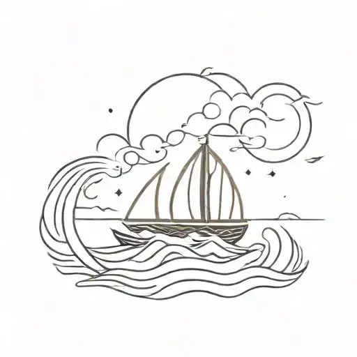 Viking Ship Sailing Through A Storm With Lightning Striking In The Background