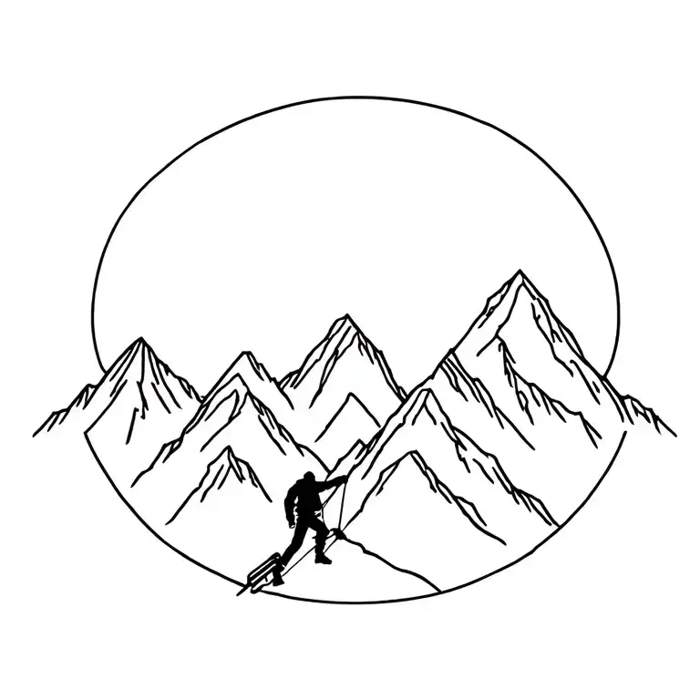 Montains Climber Reaching The Summit