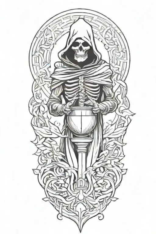 Grim Reaper Holding An Hourglass With Swirling Sand