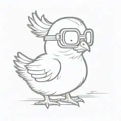 A Minimalist Tattoo Of A Cute Baby Chicken Wearing Aviator Goggles And Aviator Hat