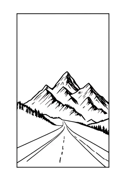 Mountain With Road At Bottom Going Left To Right