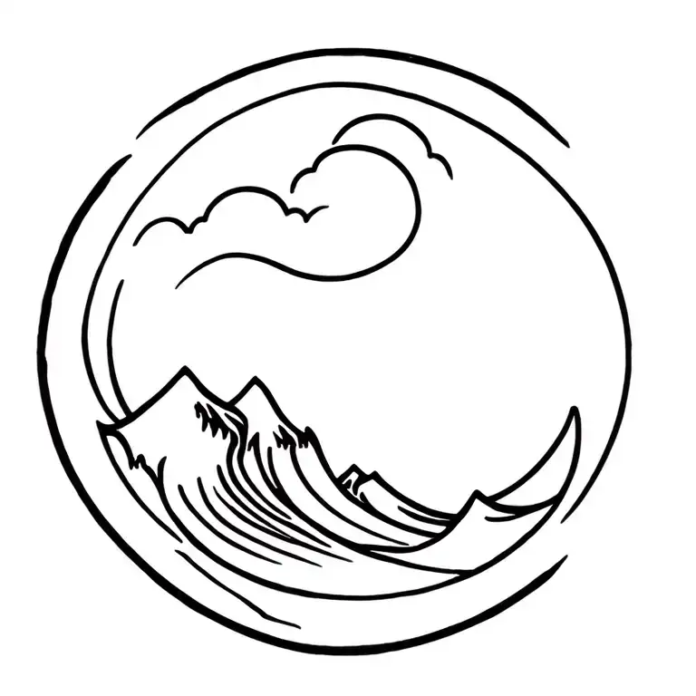 Mountain And Wave Breaking Fine Line