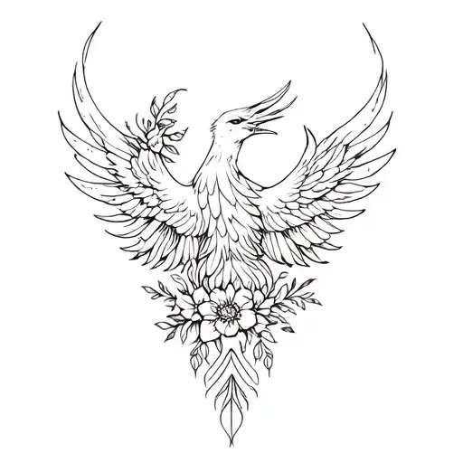 Phoenix Rising With Florals And Ornaments