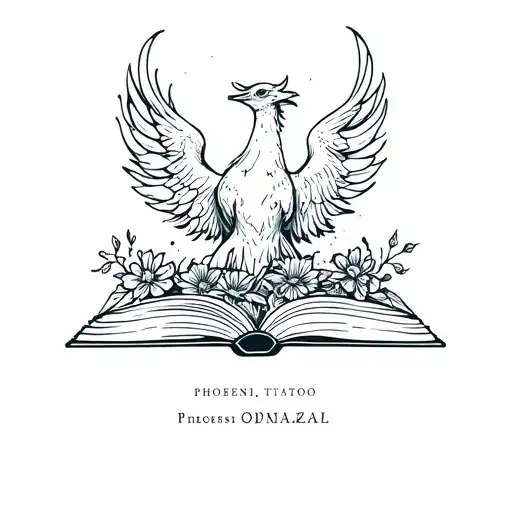 Phoenix Rising With Florals And Open Book