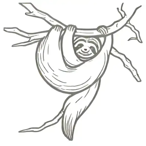 A Sleeping Sloth Hanging From A Tree Branch