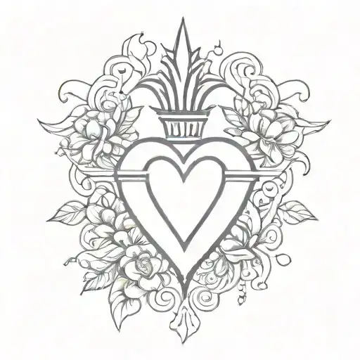 Sacred Heart Of Jesus Christ With Floral Details Intertwined