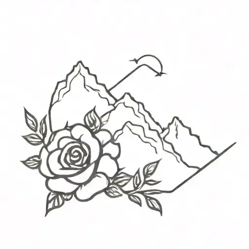 Mountains And Little Rose Growing
