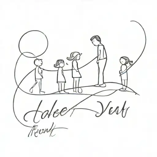 A Minimalist Tattoo Design Featuring The Names Of Your Children In A Sketch Style