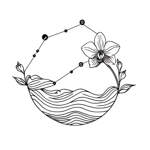 Simple Aquarius Constellation With Orchid Flower And Waves