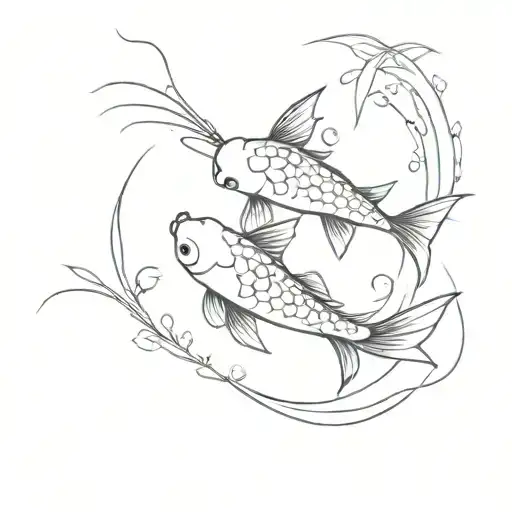 2 Koi Fishes Black And White