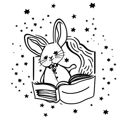 A Bunny Reading A Book Under A Starry Sky With A Full Moon