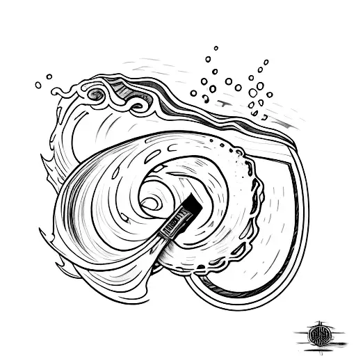 A Black And Grey Sketch Of A Spray Can With Waves And Skateboards Emerging From It
