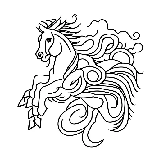 A Minimalist Tattoo Of A Mustang Horse Galloping Through A Field Of Flowers