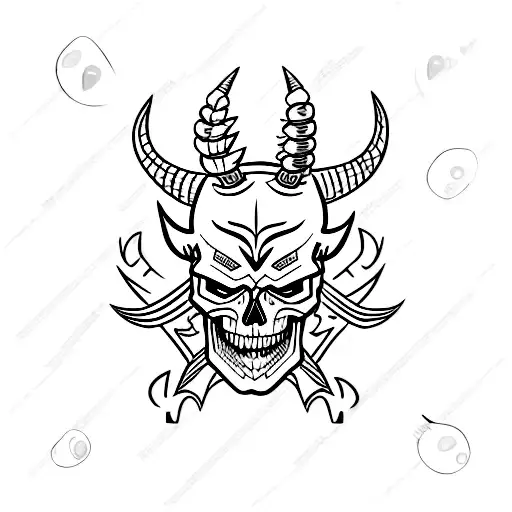 Skull With Horns And Bandana Covering His Mouth