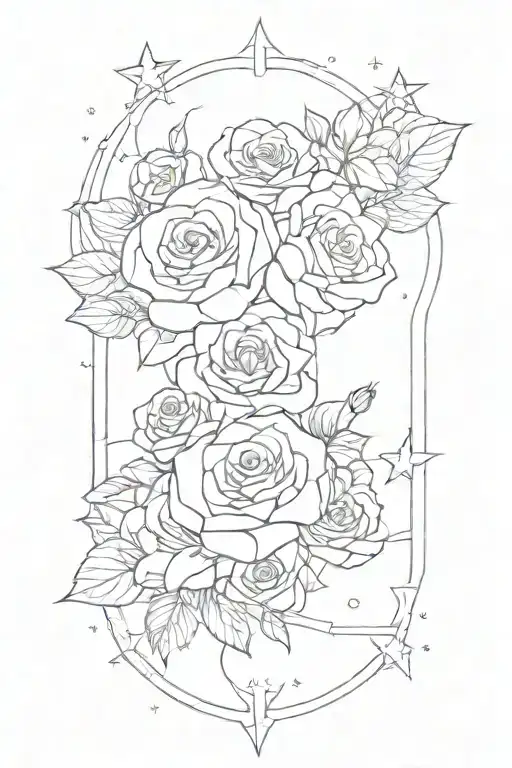 Tesseract With Roses And Stars Around It