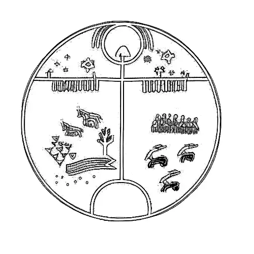 A Circle With People And Animals In It