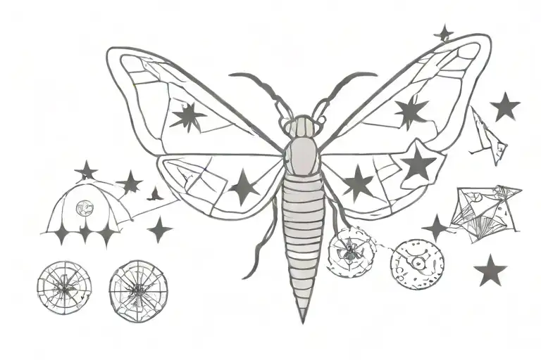 A Minimalist Design Of A Moth With Tarot Cards Scattered Around It