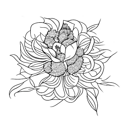 A Minimalist Tattoo Of A Lilac Bouquet With A Sunflower And Rose Intertwined