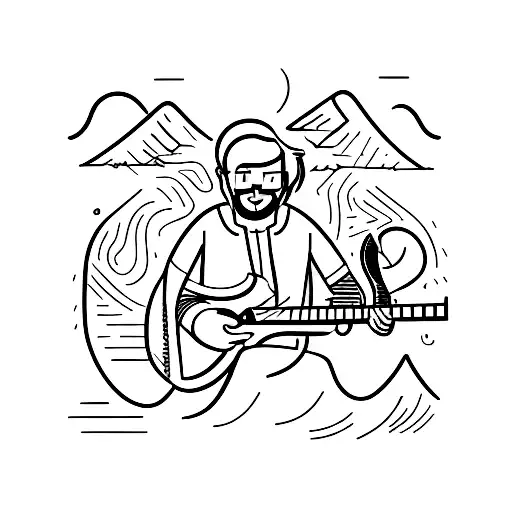 Man With Shor Hair And Short Beard Playing Guitar And Pasionate About Hiking And Archery