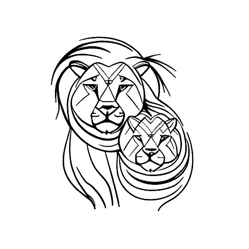 Lion And Lioness With Their 3 Cubs