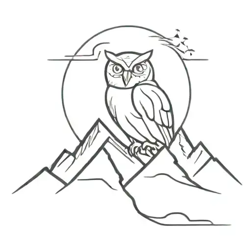 Owl Behind Mountain Peaks