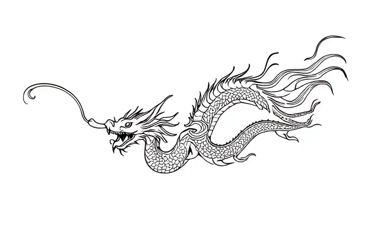 Chinese Dragon Icon In Very Simple Flight With Very Few Thick Lines