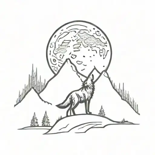 A Lone Wolf Howling At The Moon Surrounded By A Forest Silhouette