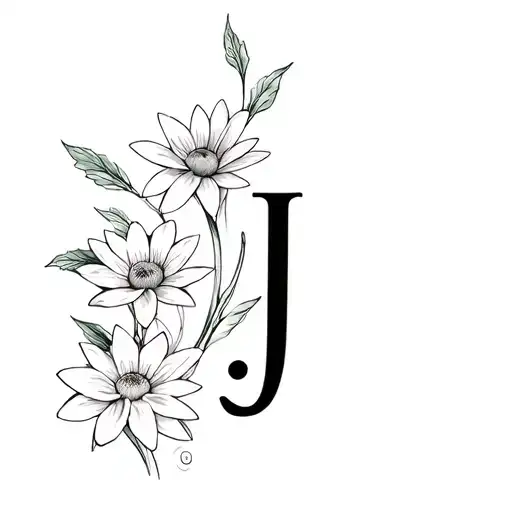 Letter J With Daisies And Water Lily