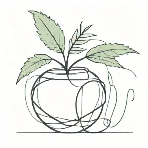 A Minimalist Tattoo Design Of A Cannabis Plant Growing Out Of A Ball Of Yarn