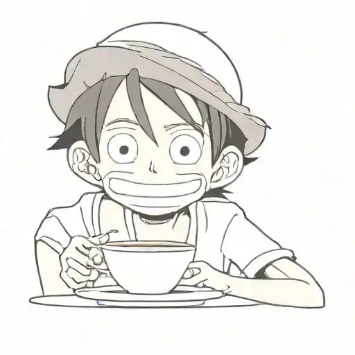 A Minimalist Tattoo Of Luffy Enjoying A Cup Of Coffee