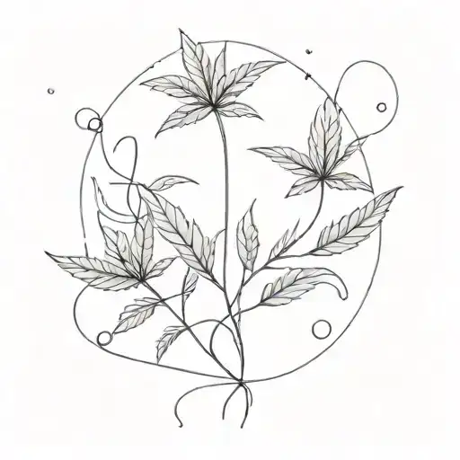 A Minimalist Tattoo Design Of A Cannabis Plant Sprouting From A Ball Of Yarn