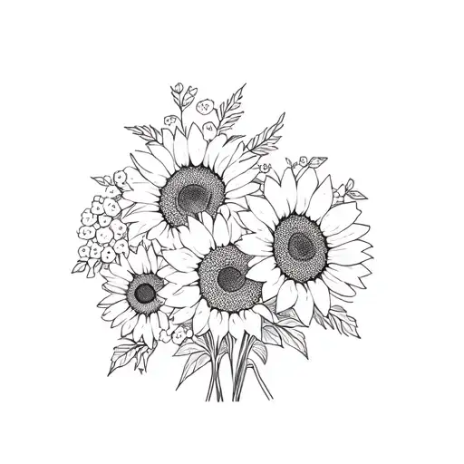 Bouquet With Sunflowers And Baby Breath Flowers