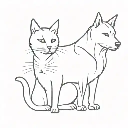 A Minimalist Design Of A Cat And Dog Intertwined To Represent The Client's Love For Both Animals