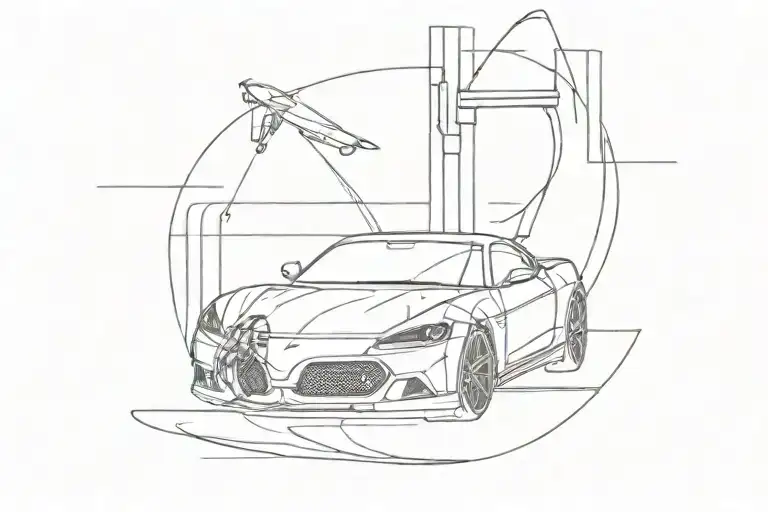 A Minimalist Tattoo Of A Sleek Sports Car Swerving Into A Pole