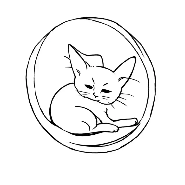 Cat Curled Up In A Ball