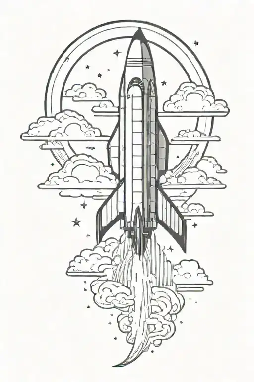 Rocket Ship Sailing Through Storm Clouds