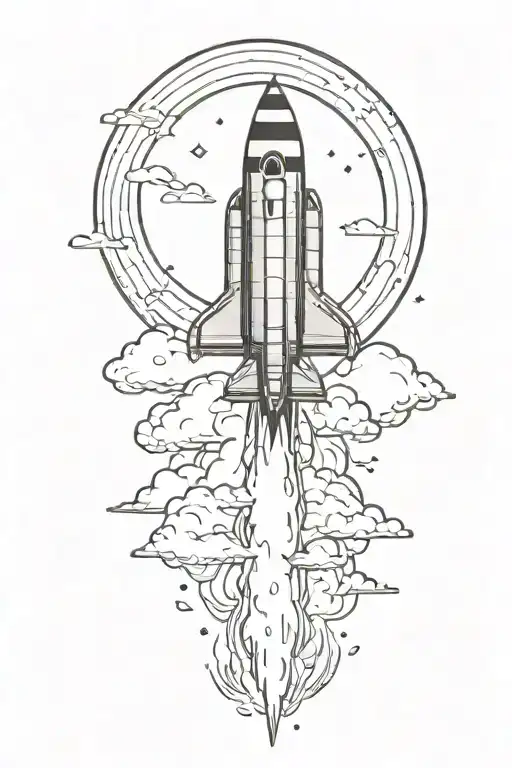 Rocket Ship Sailing Through Storm Clouds