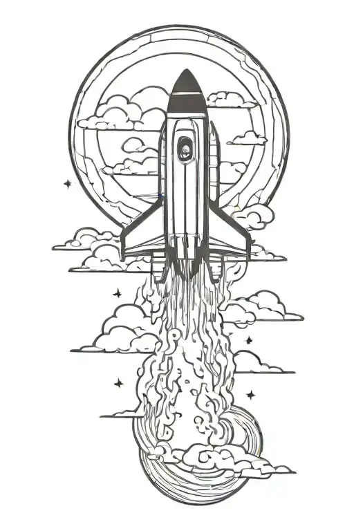 Rocket Ship Sailing Through Storm Clouds