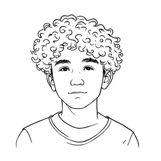 2 Year Old Boy Curly Hair Cartoon Style Minimalistic