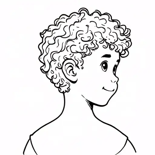 2 Year Old Boy Curly Hair Cartoon Style Minimalistic Tattoo From Behind