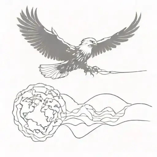 Eagle Spreading Its Wings Behind The Earth