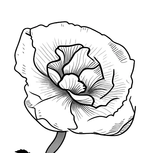 One Line Small Poppy Flower With Stem